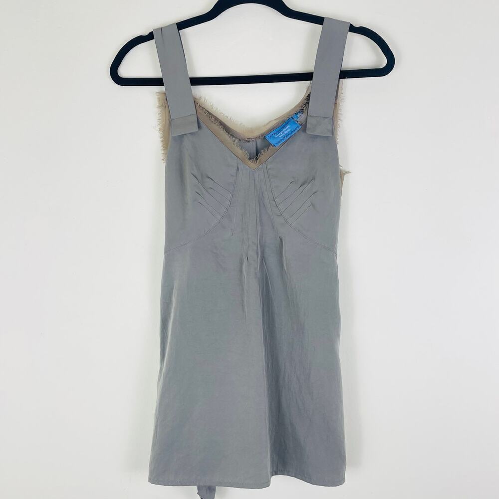 Simply Vera by Vera Wang Gray Blouse Tie Back Tank with Fringe Trim size Small